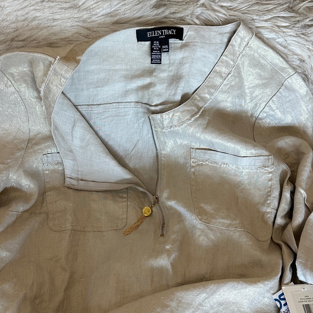 Ellen Tracy 100% linen blouse -  Shimmering Beige Blouse - Picture 6 of 6